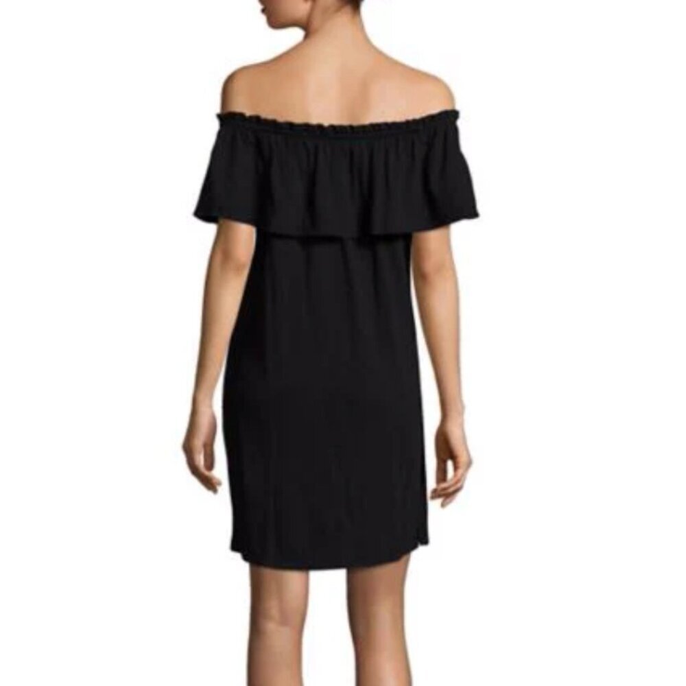 Current Elliott Dress Small Black Off Shoulder Mini Ruffled A-line Cotton Jersey - Picture 2 of 5